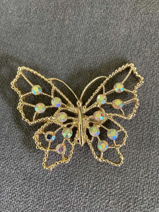 Piękna metalowa złota duża broszka motyl vintage