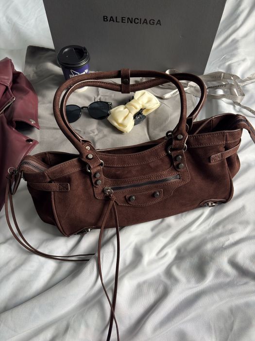 Сумка Balenciaga Le City Bag замша | шоколадна, оливкова