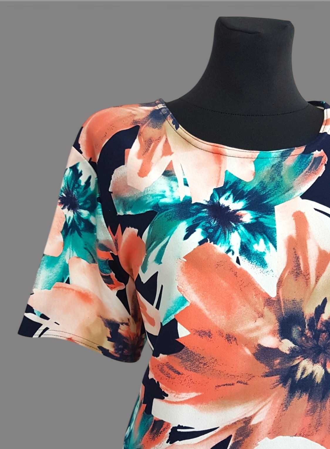 Damska sukienka wzorzysta prosta z krótkim rękawem 50/5XL