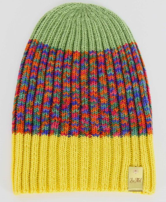LaMel Czapka w paski handmade 100%Merino obw.54 - 58cm