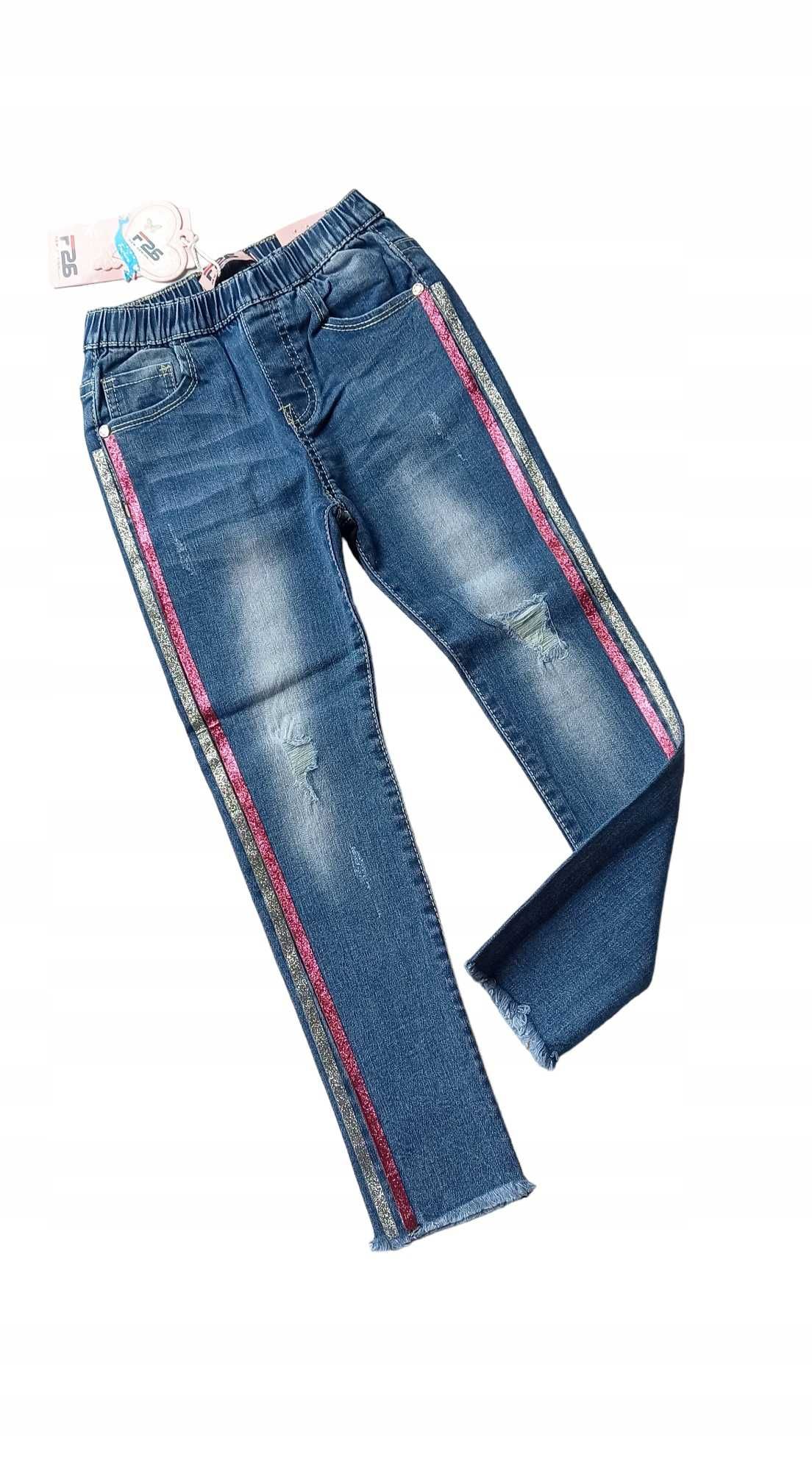 Spodnie jeans dla dziewczynki na gumce nowy 98-104