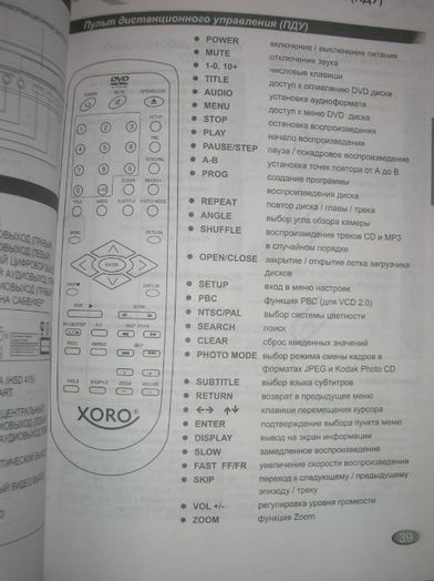 Видеоплеер DVD XORO HSD 415 Германия с пультом,кабелем паспортом