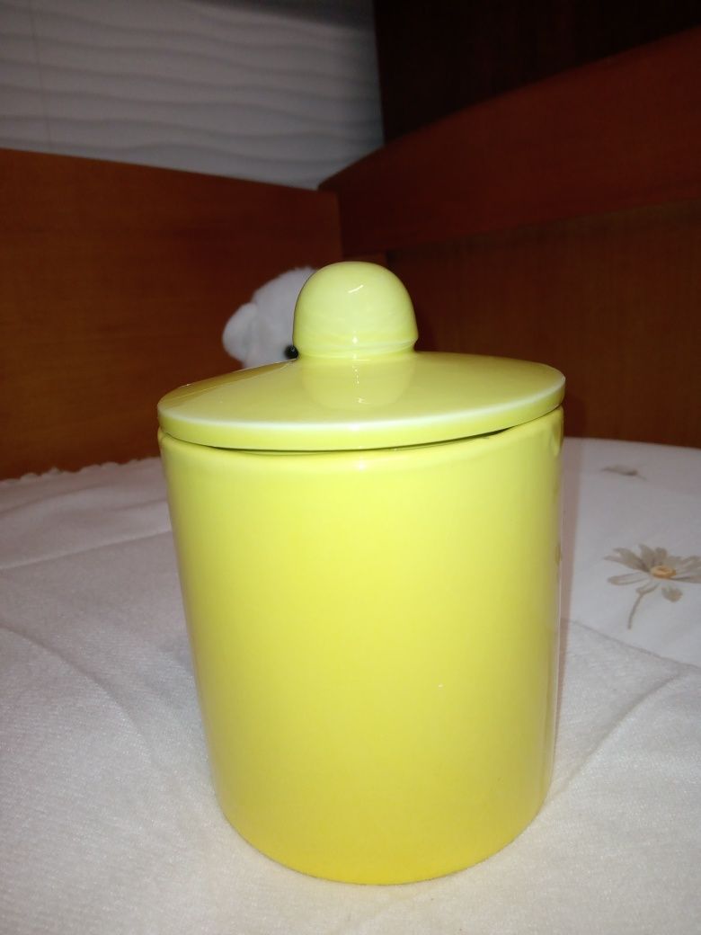 Recipiente frasco de cerâmica para algodão/cosméticos, patinho amarelo