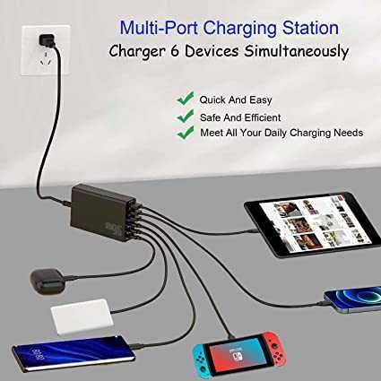 Szybka ładowarka USB, 【3USB-C + 3USB-A】 Ładowarka PD 96 W