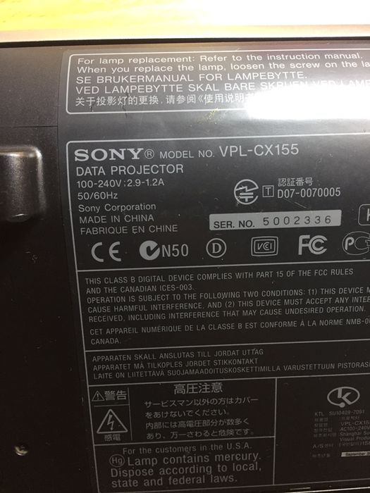 Видеопроэктор sony vpl-cx155