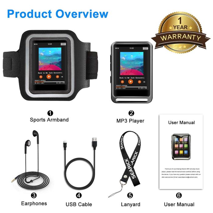 MP3 Player, Searick 16G MP3 Player with Bluetooth 4.2, 2.4"