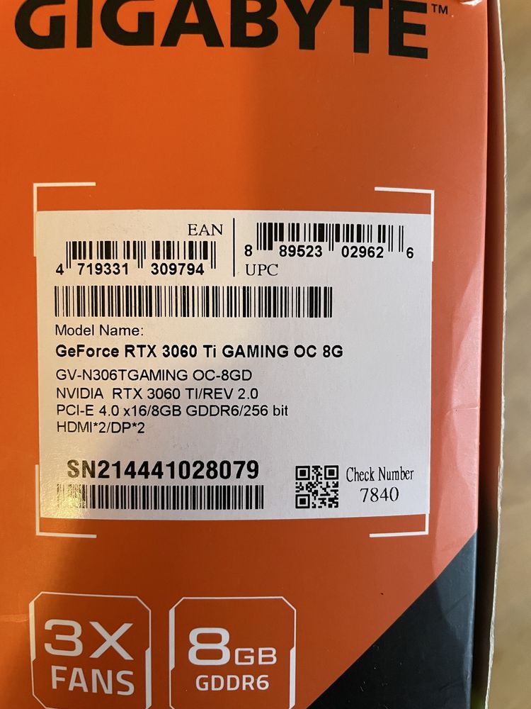 Gigabyte RTX 3060ti Gaming OC 8G rev 2.0