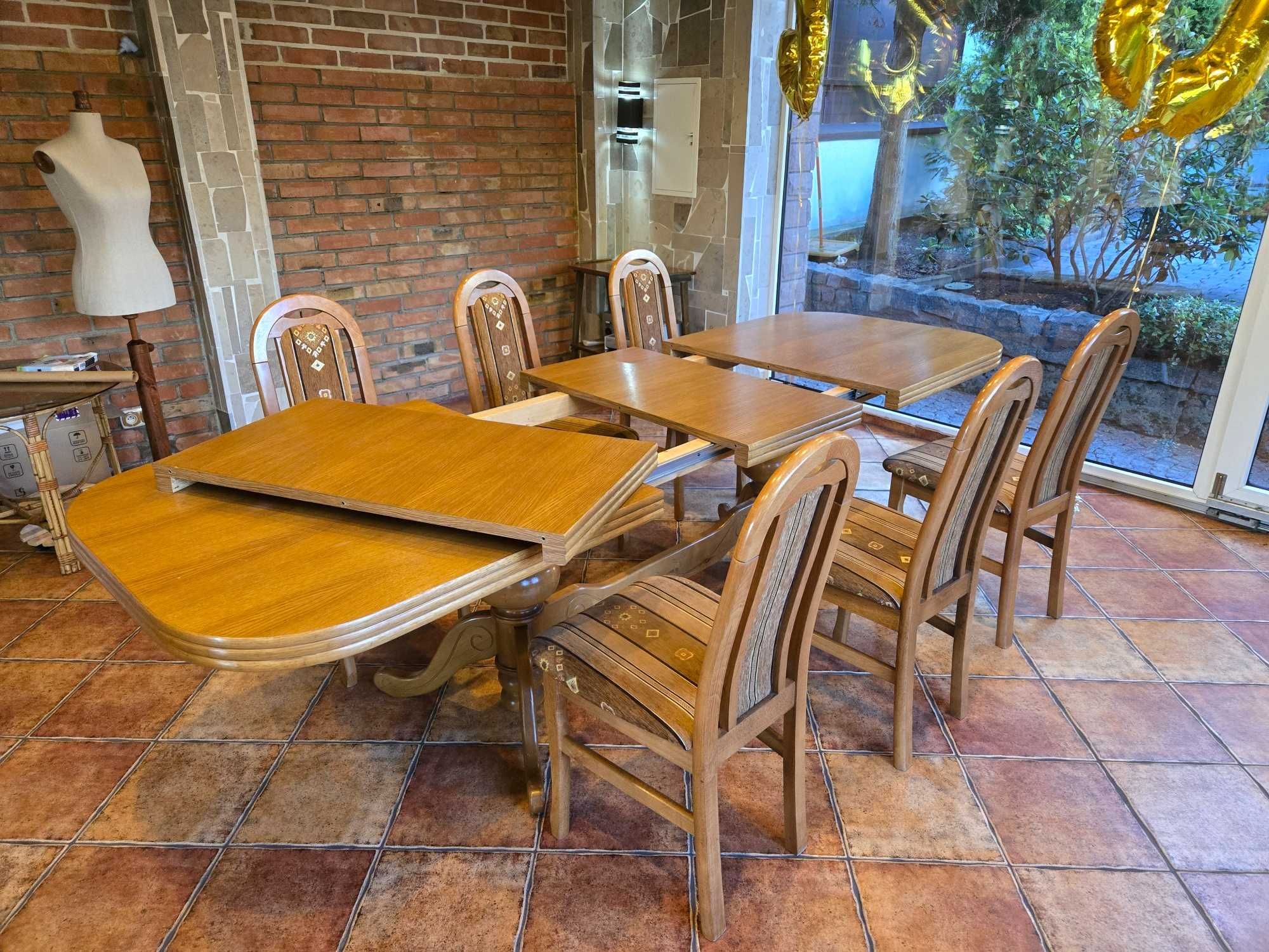 Stół dębowy z krzesłami rozkładany duży solidny 280x90