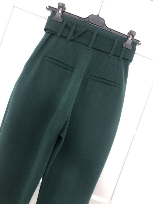 Spodnie Zara xs butelkowa zielen wysoki stan pasek