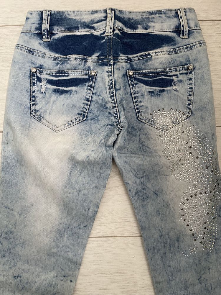 Spodnie jeansy jeansowe rurki cyrkonie denim dżins 25 XS 34