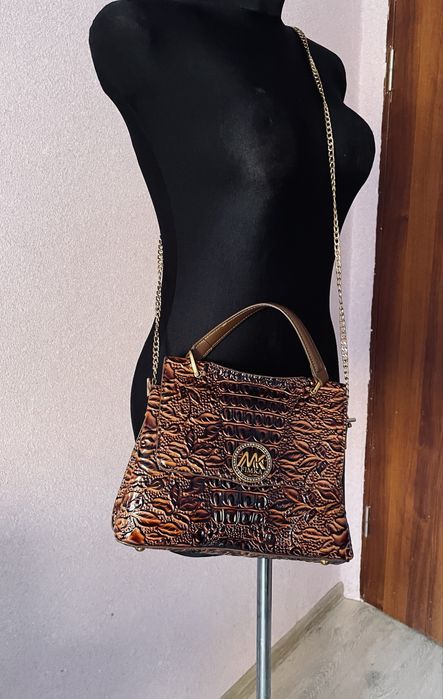 Вінтажна сумка - сатчел з тисненням під крокодилячу шкіру