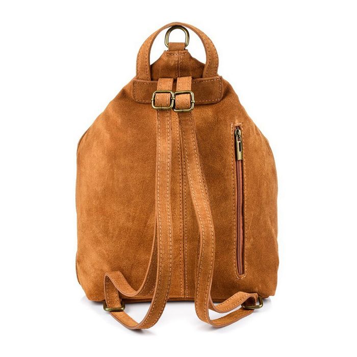 VERA PELLE plecak damski zamszowy elegancki z ćwiekami V409 camel