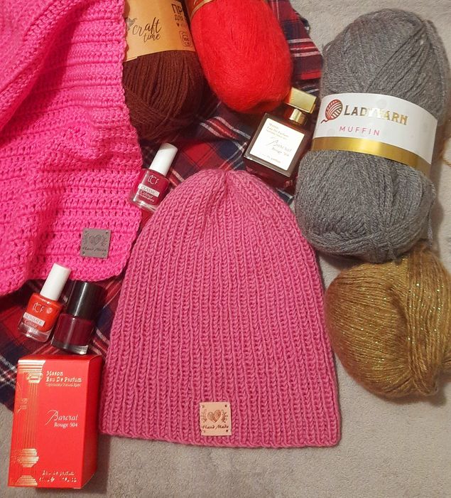 Шапка і шарф пильна роза + рожевий