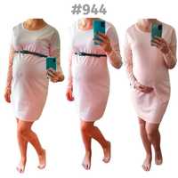 BEZ WAD Sukienka ciążowa pudrowy róż koronkowe rękawy #944