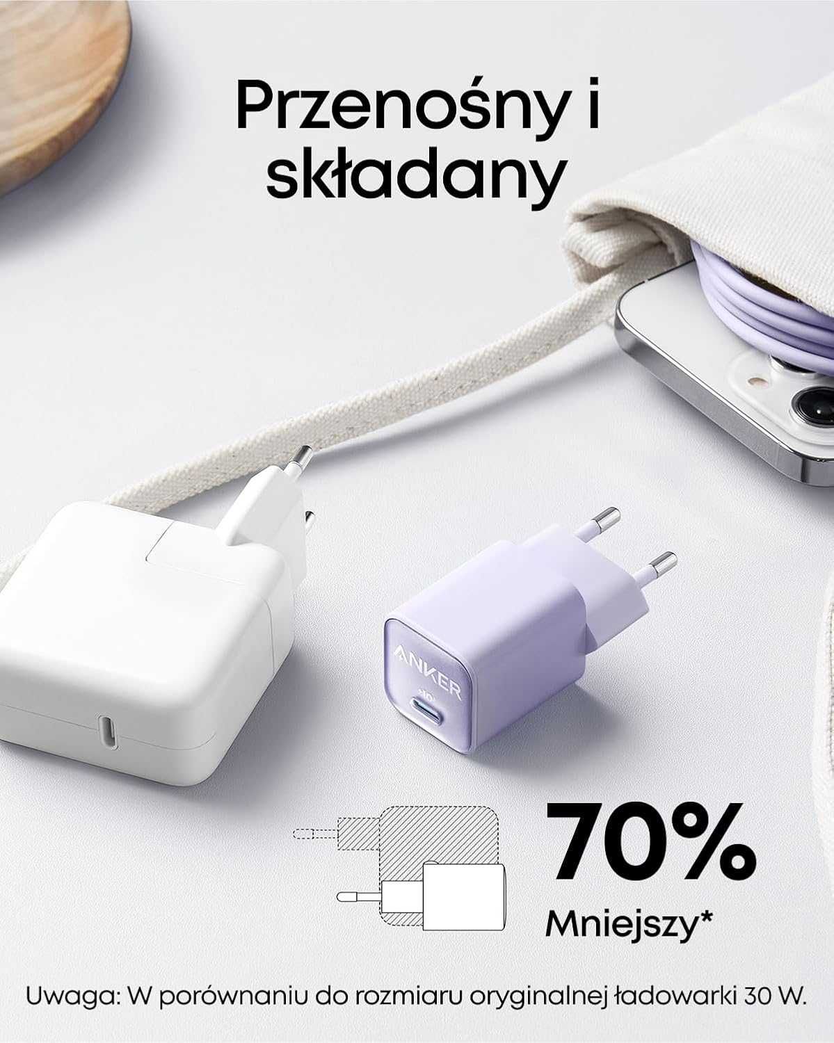 Ładowarka do smartfonów ANKER USB C GaN 30W, 511 (Nano 3)