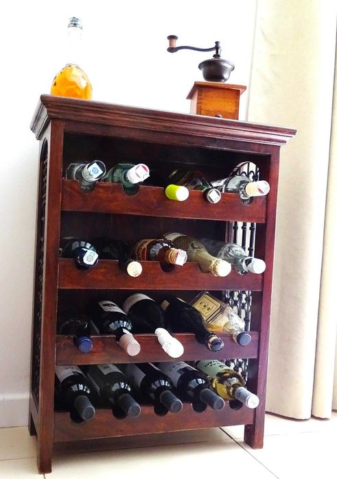 Szafka kolonialna na wino z litego drewna egzotycznego palisander