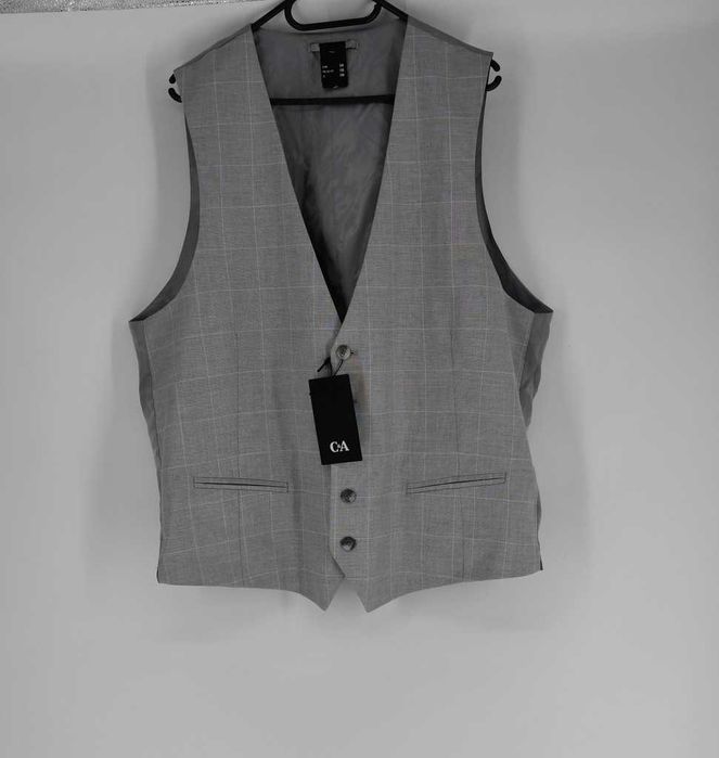 Elegancka kamizelka garniturowa C&A, r. 58 – jasno szara w kratkę