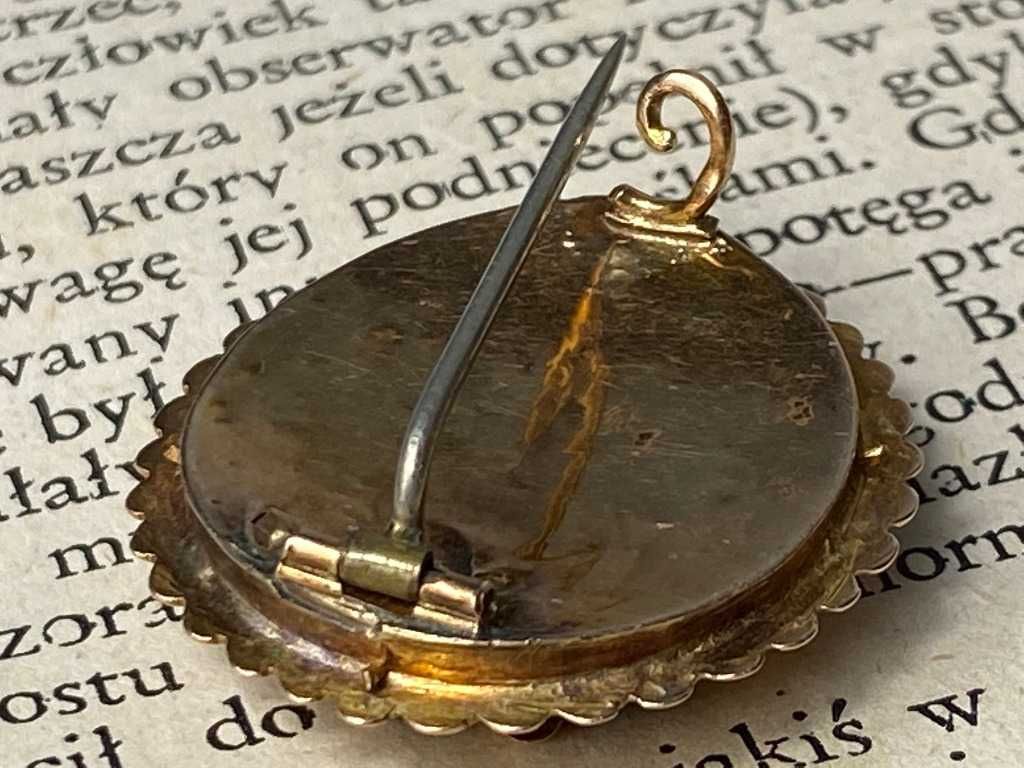 Antyczna XIX w. Złota 14K Broszka Cannetille