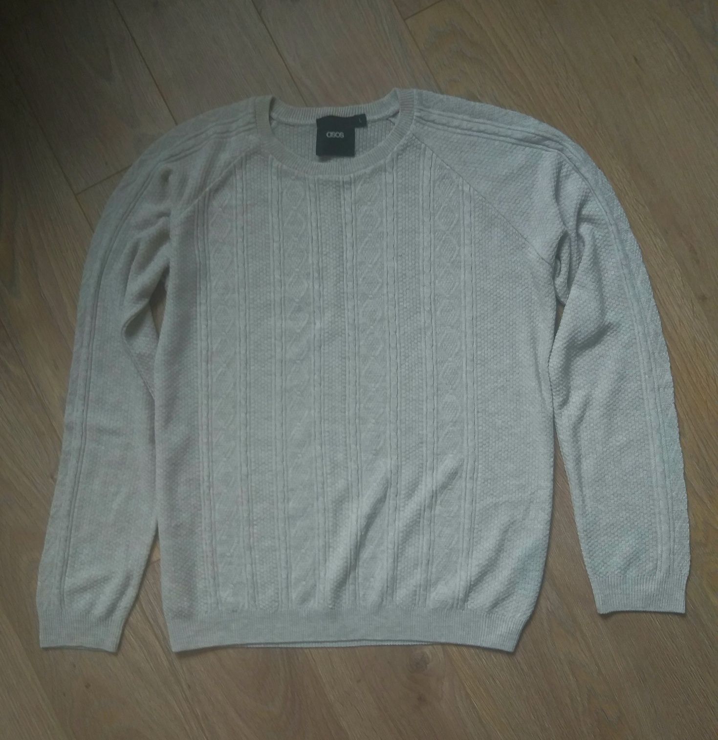 Asos beżowy sweter w warkocze reglan L XL 40 42