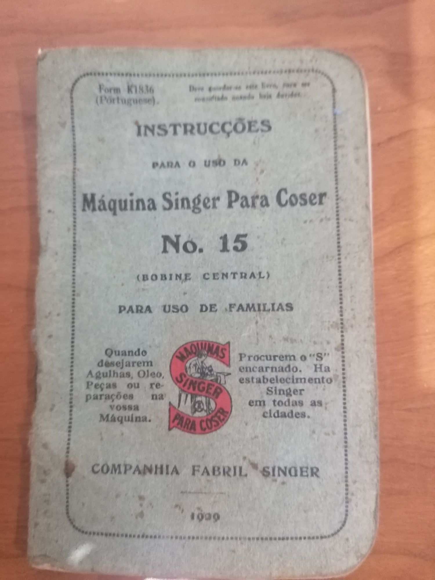 Máquina de costura singer de 1922