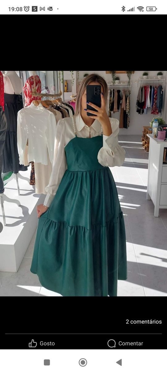 Lindo vestido com alças pérolas