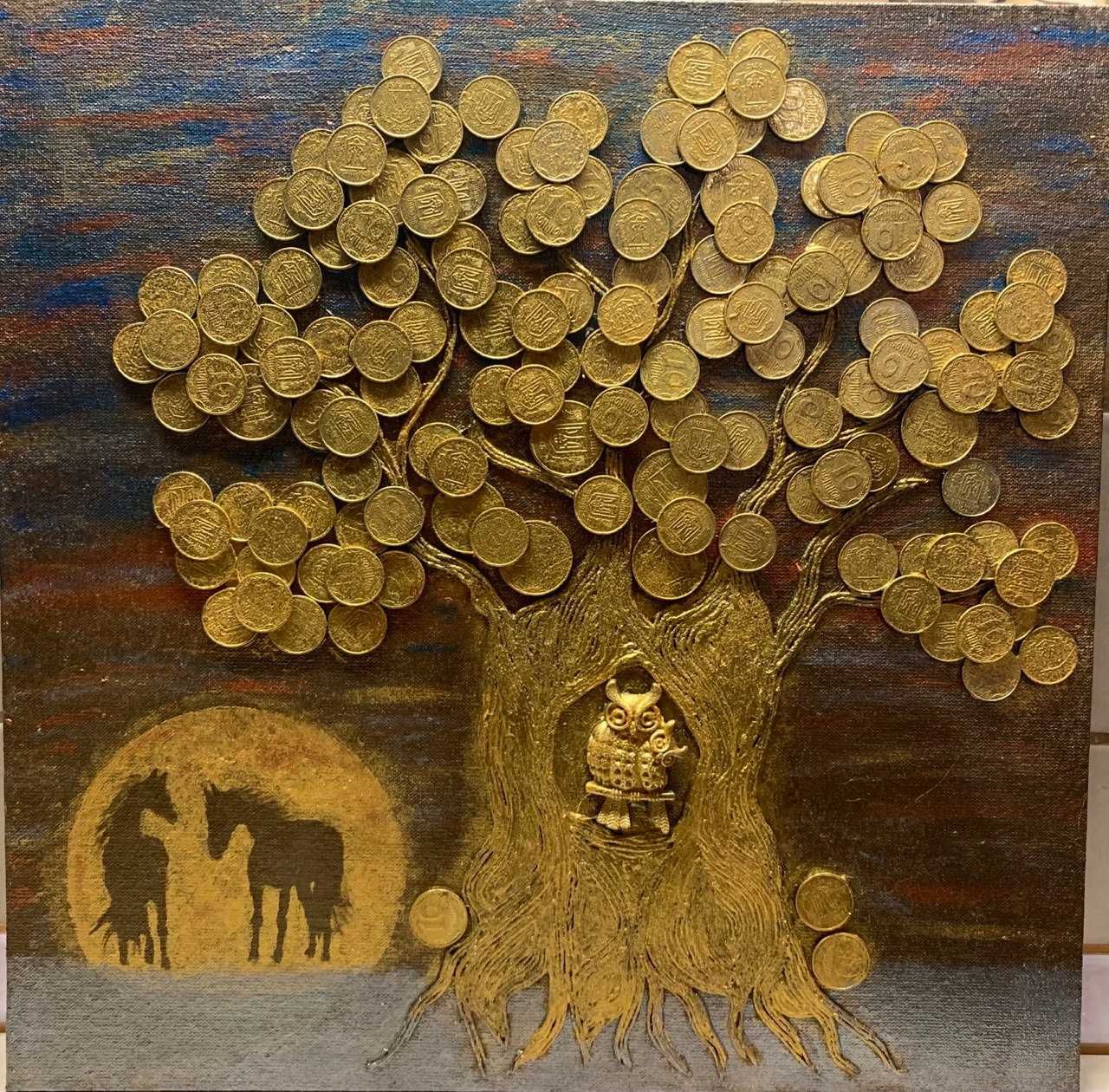 Картина з монет "Грошове дерево" (Денежное дерево) без рамки