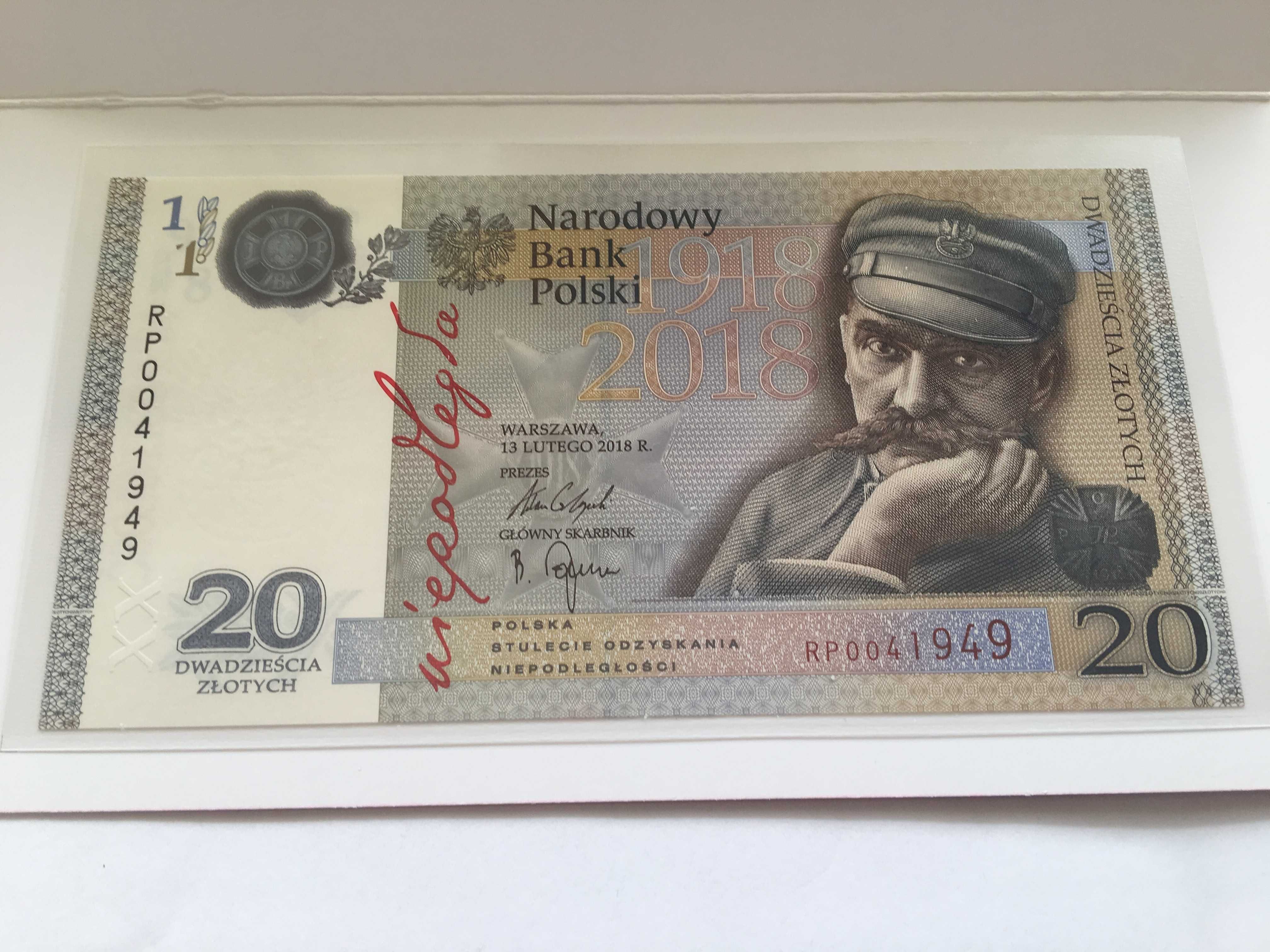 Puste etui banknotu 20 zł niepodległość.