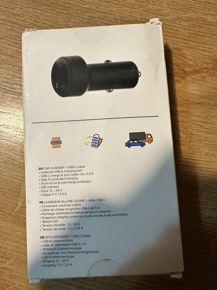 Ladowarka samochodowa usb C 1m kabel