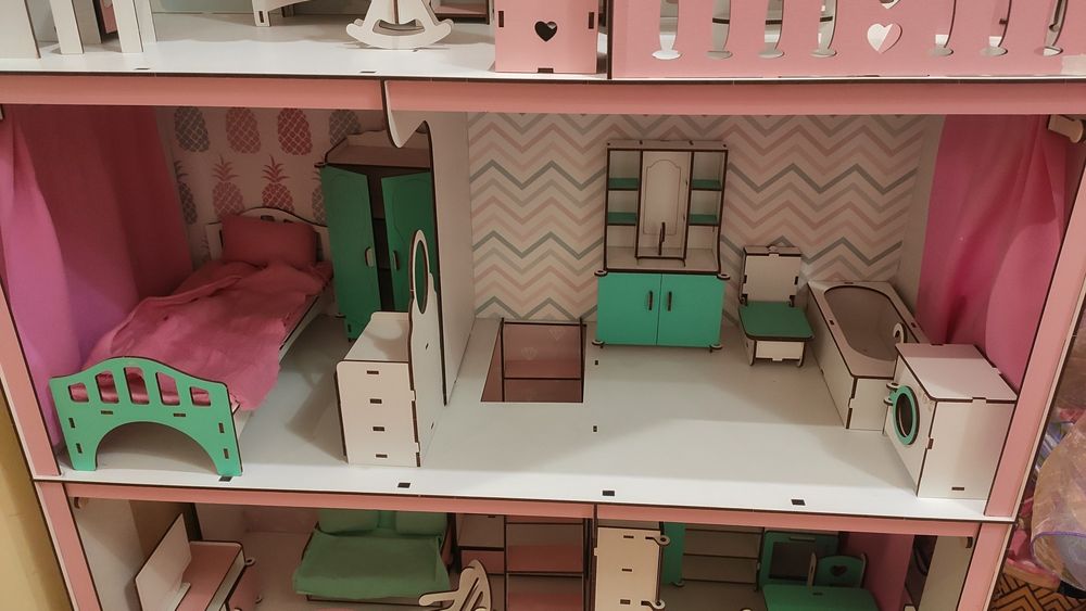 Дитячий ляльковий будинок для Барбі з меблями та текстилем