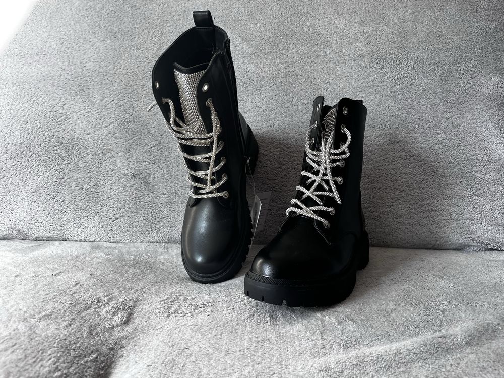Buty botki workery zdobione cyrkonie 37