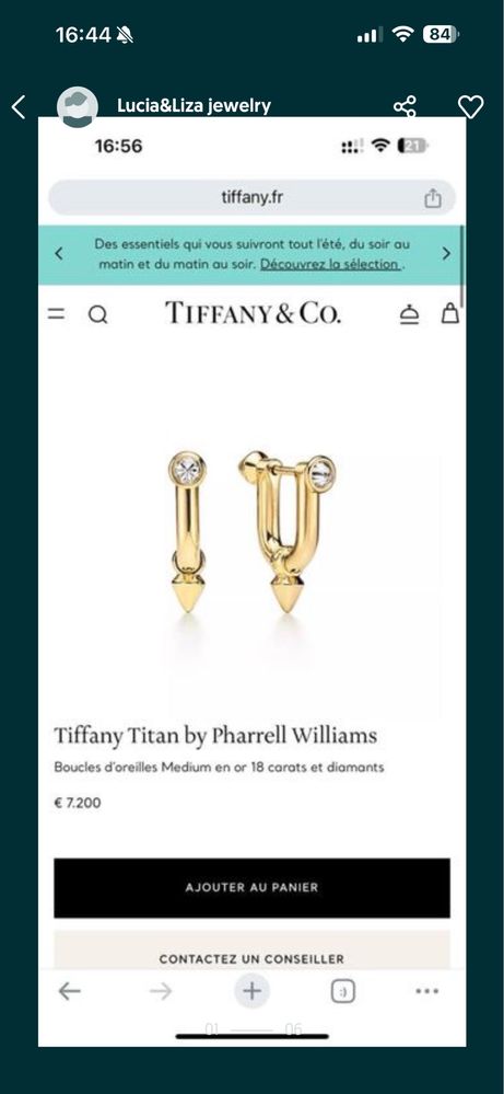 Золотые Серьги в стиле Tiffany с бриллиантами 0.37ct