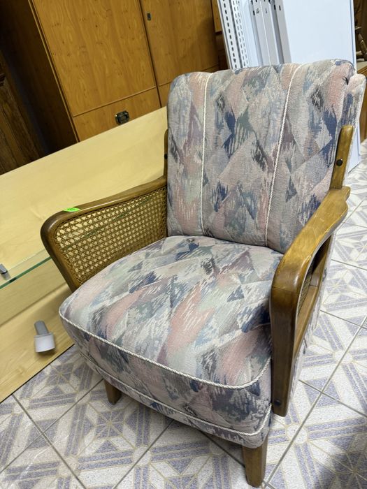 Fotel Holenderski tapicerowany z plecionką rattanową – DOWÓZ DO DOMU