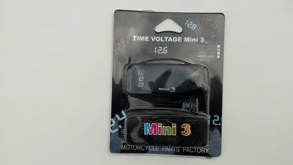 Електронний цифровий годинник, термометр, вольтметр 3 в 1 для мото 12В