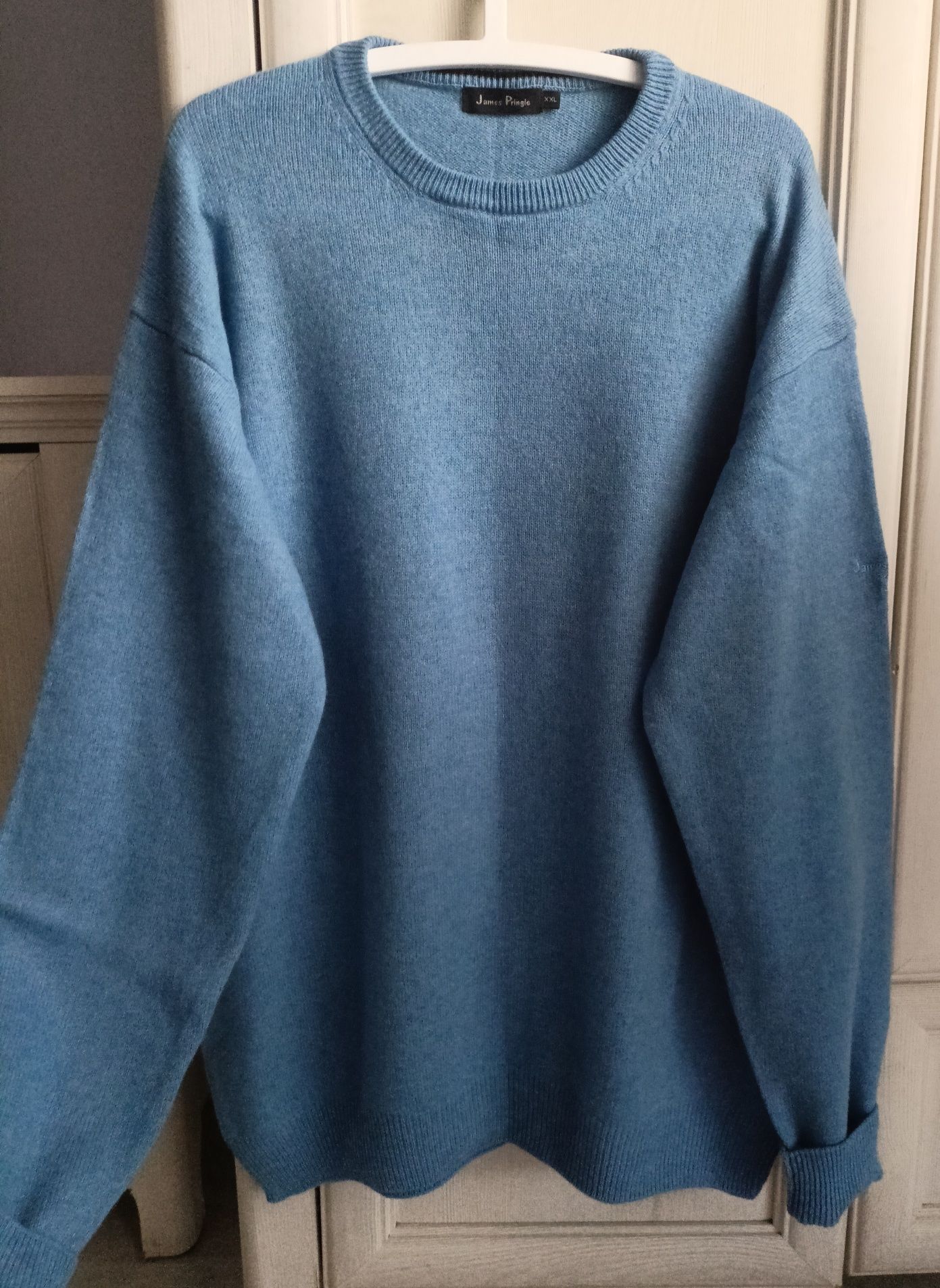 3xl 4xl 5xl 6xl oversize tall unisex wełniany sweter niebieski jak now