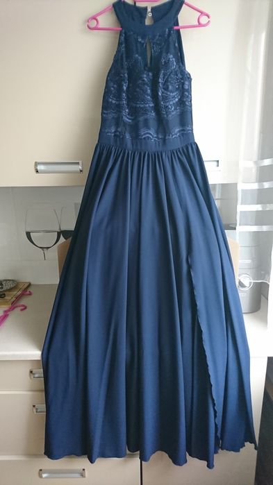 Niebieska/granatowa sukienka maxi, długa, na wesele, koktajlowa r. 36