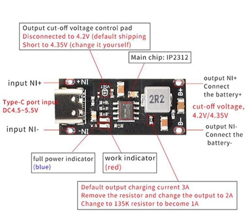 Плата  быстрой зарядки IP3212 CC/CV USB Type-C 3А