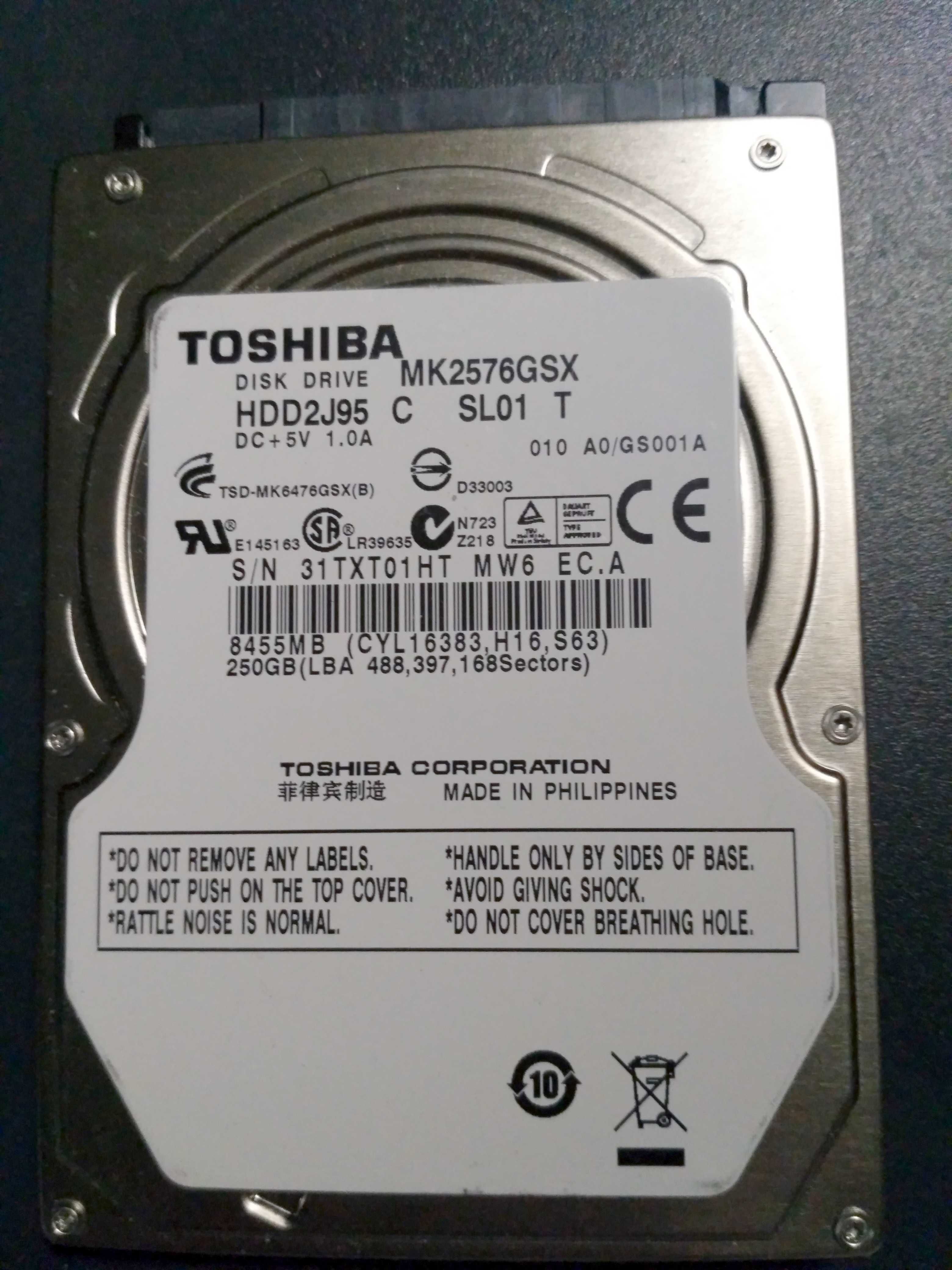 Жесткий диск SATAII Toshiba MK2576GSX 5400rpm 8MB 2.5" 250GB 250Гб