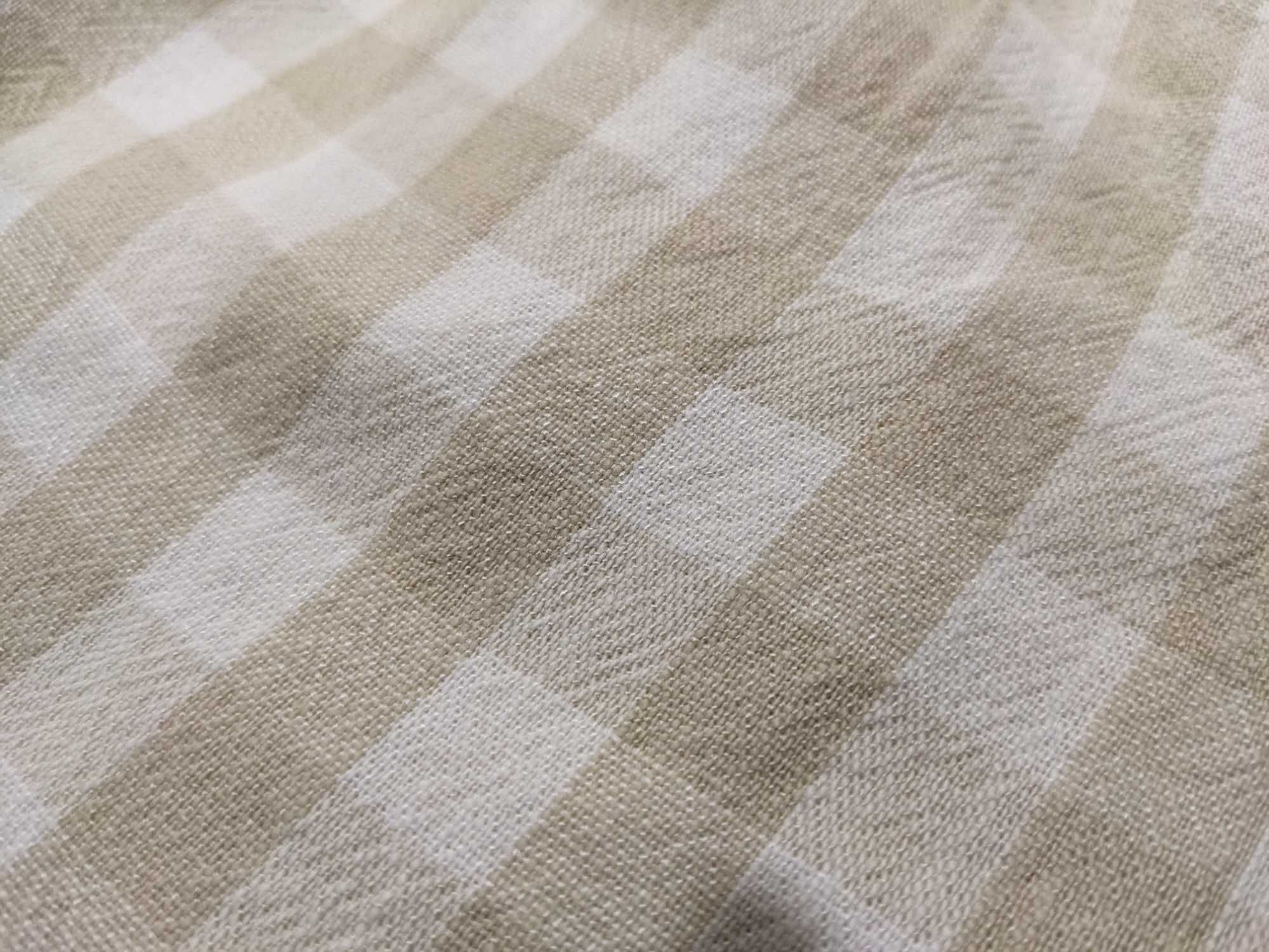 Calções Linho Quadradinhos bege/branco cintura subida (XS / Zara)