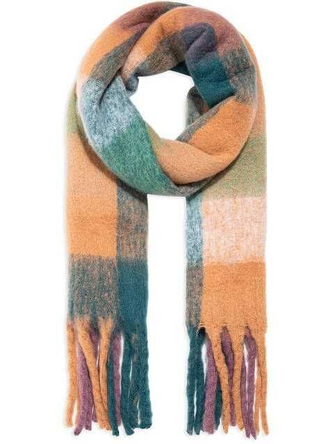 2617 Ciepły Damski Szal Szalik Zimowy Długi MAVI Z Frędzlami Krata