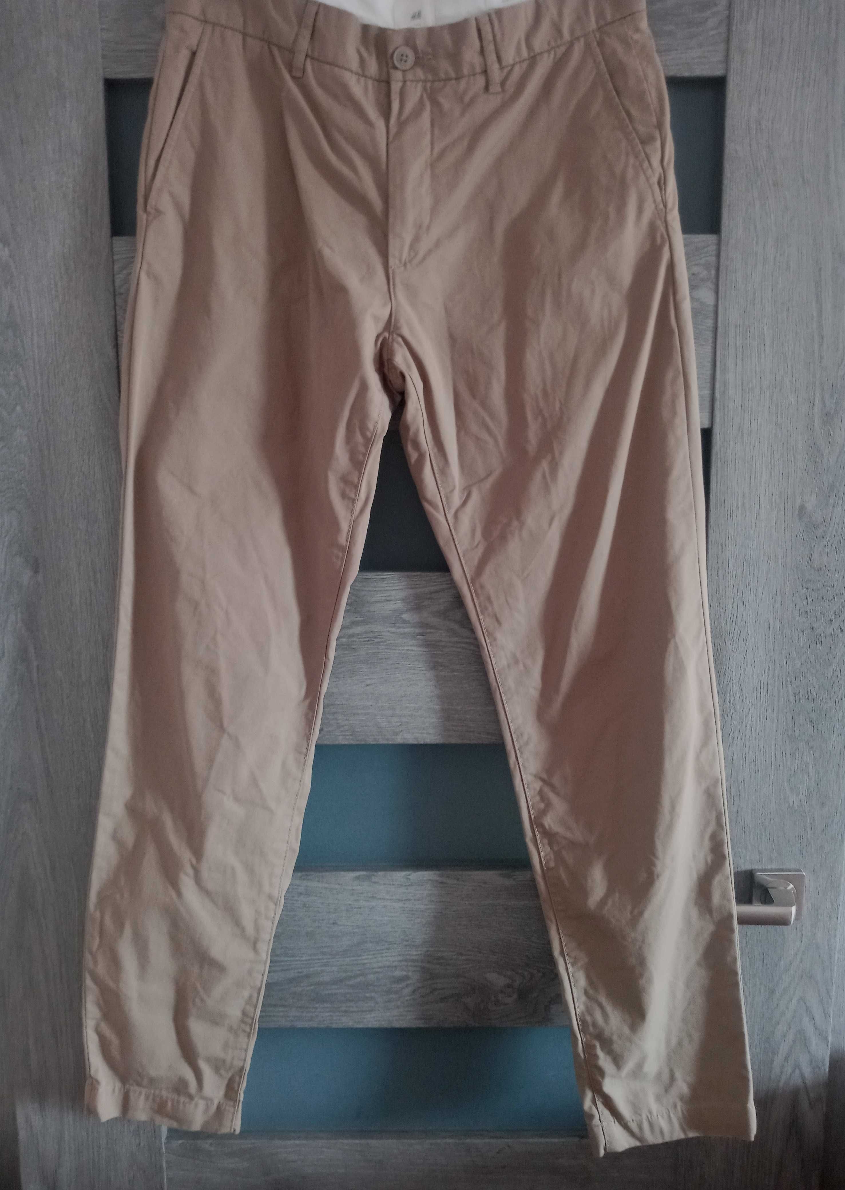 H&M L.O.G.G. beżowe spodnie chinosy camel slim fit 32