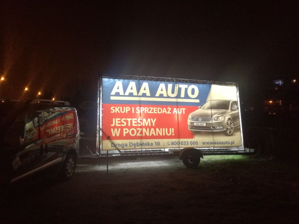 Mobilne przyczepy reklamowe Reklama mobilna Poznań Lawety WYBORY 2025