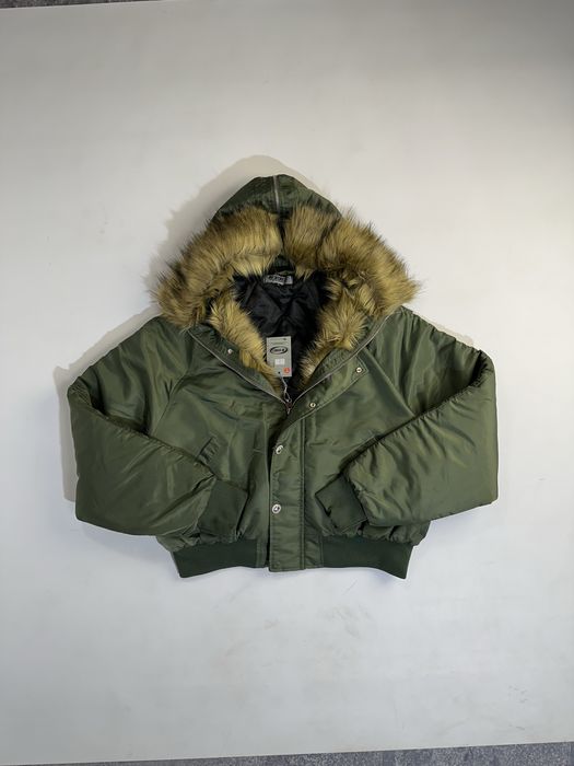 MA-1 бомбер дутый с мехом куртка alpha industries хаки зелений мех fur