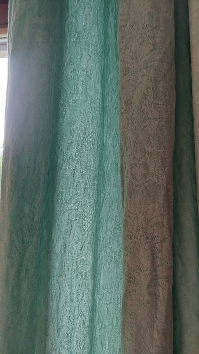 Elegancka, długa zasłona na przelotkach żakard cotton blue pastel