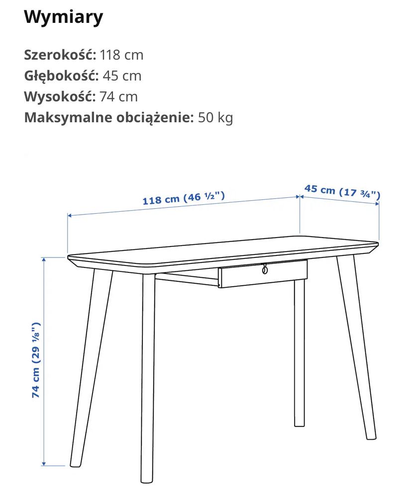 Biurko  Lisabo - Ikea, okleina jesionowa/ lita brzoza 118/45 cm, Ikea