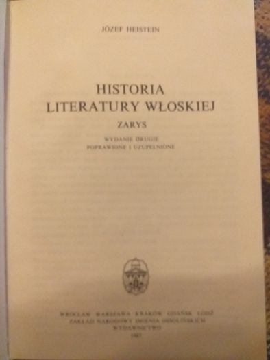 J.Heisten Historia literatury włoskiej Ossolineum 1987