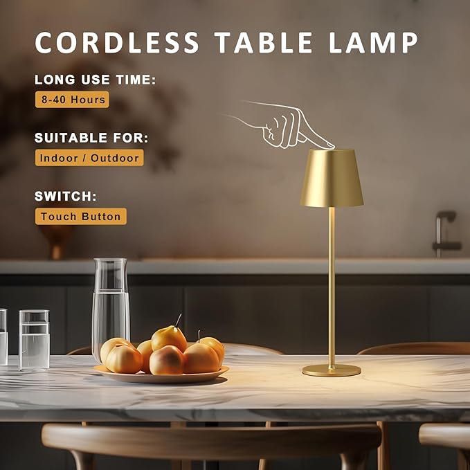 Nowa bezprzewodowa lampa LED – dotykowa, złota, 3 barwy światła, USB-C