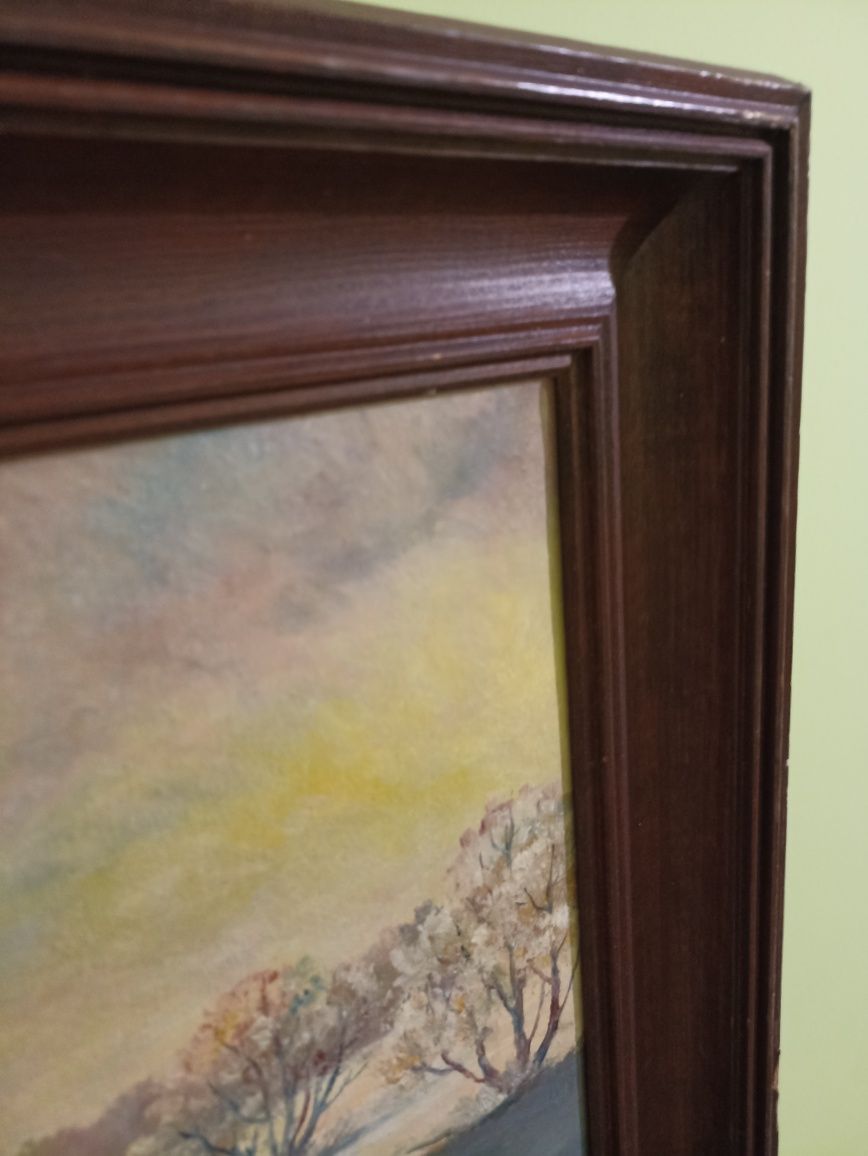 Stary obraz olejny w drewnianej ramie.