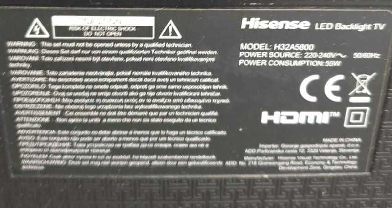 Telewizor LED 32" HISENSE H32A5800 Brak podstawy!!! Opis!!!