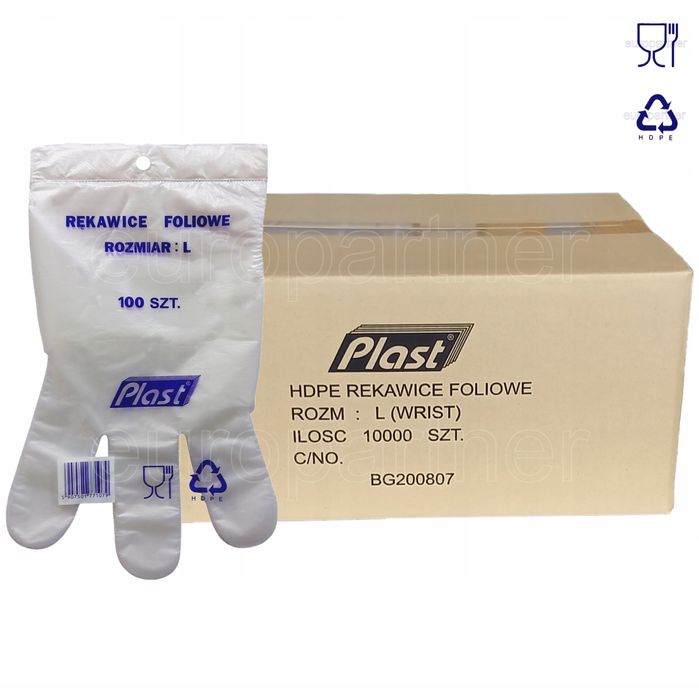 Rękawice Rękawiczki foliowe Plast zrywki KARTON L' europartnersklep.pl