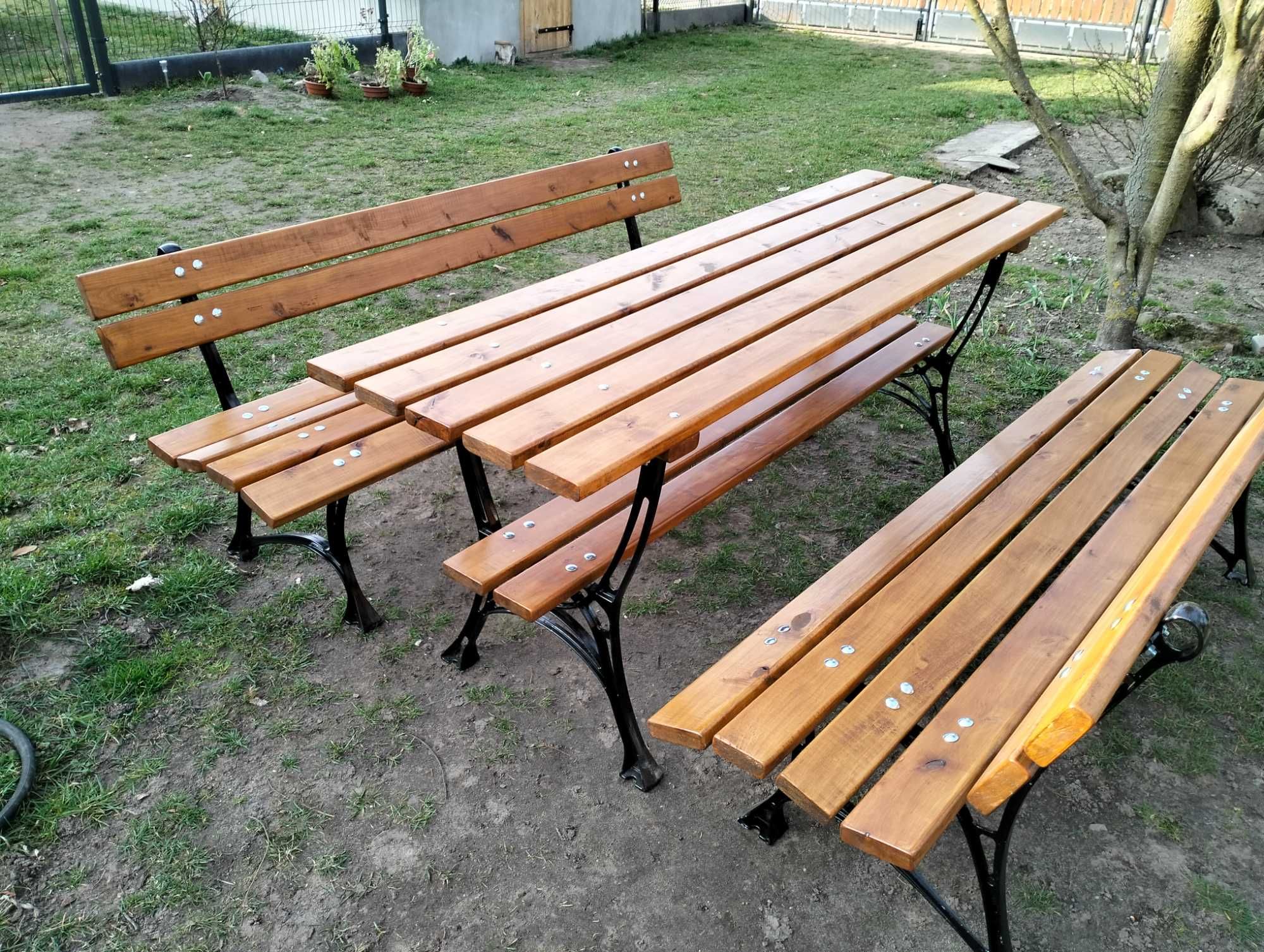 Meble ogrodowe tarasowe dwie ławki+ stół zestaw Królewski aluminiowy